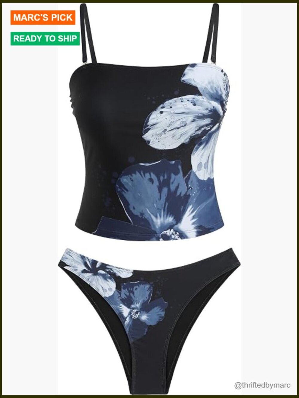 Floral Bandeau Tankini Set Tummy Control High Cut Two Piece Swimwear